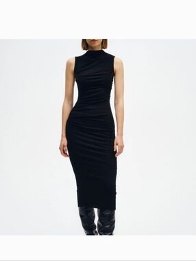 ENZA COSTA silk rib sleeveless twist dress in black Size S